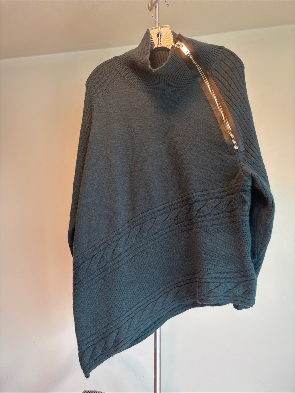Marina Rinaldi Black Cable-Detail Turtleneck Sweater with Zip